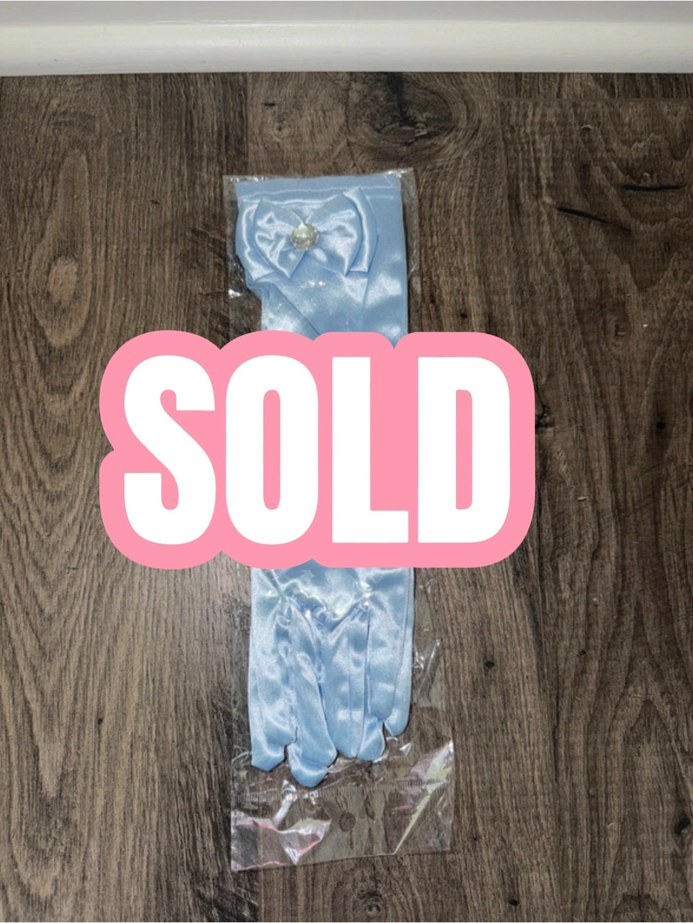 Light Blue Satin Gloves with Decorative Rosette